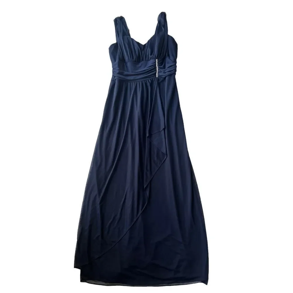 Betsy & Adam Navy Blue Full Length Chiffon Prom Bridesmaid Dress Gown sz 12